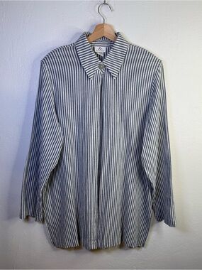 IC Collection by Connie K Pinstripe Top Single Button Size XXL Lagenlook Vintage